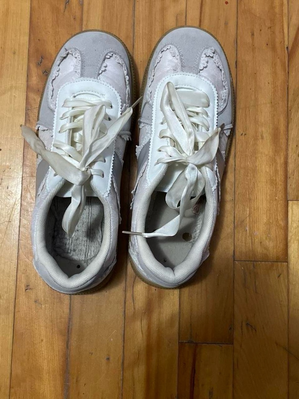 White & Light Gray Lace-Up Sneakers